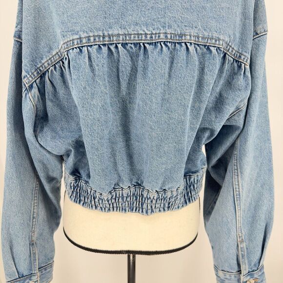 Zara Women's Short Denim Jacket Size Small Long Sleeve Raw Edges 100% Cotton - Picture 6 of 9
